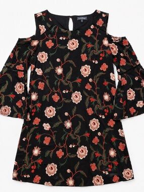 Luxology Black Floral Cold Shoulder Dress | Size 12